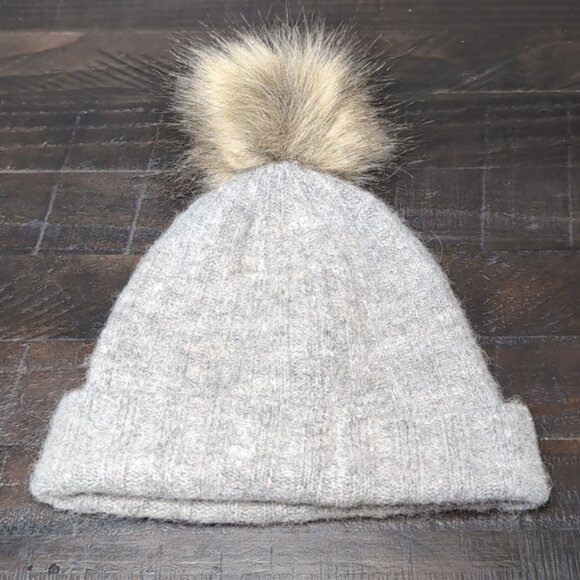?Auxiliary Alpaca Wool Toque Pom Pom Beanie Hat Grey Faux Fur Aritzia One Size main image 6